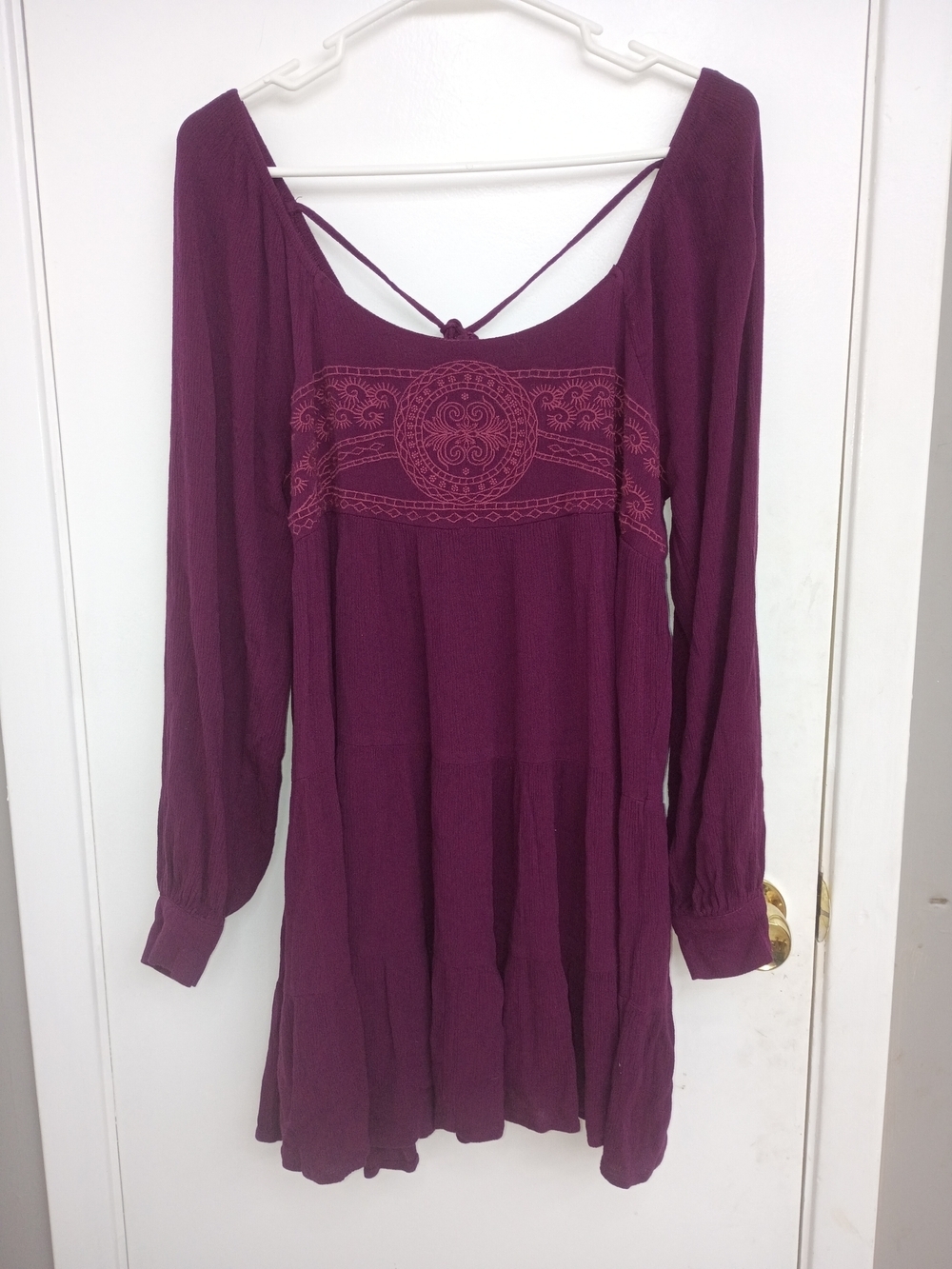 Chelsea & Violet Plum Boho Tie-Back Long Sleeve Mini Dress - Picture 2 of 11